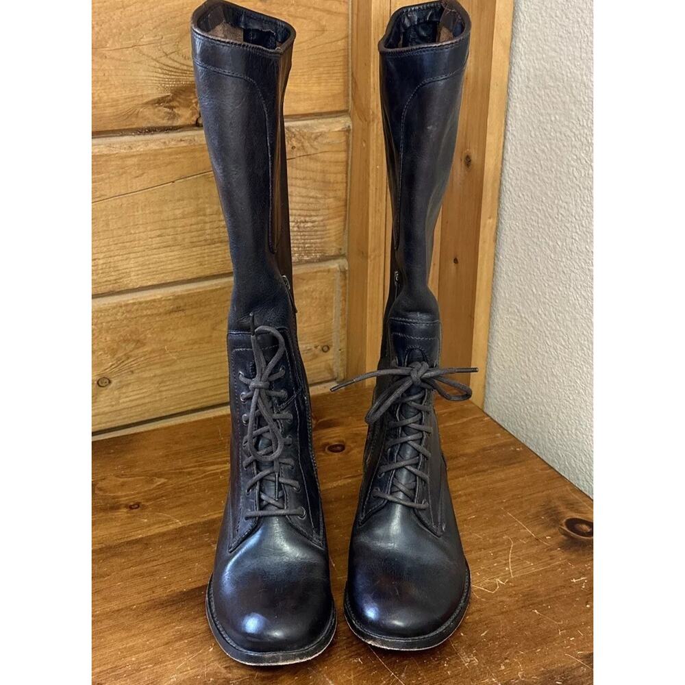 VTG Frye 7 Leather Brown Lace Up Boots Side Zip Western 70’s Retro‎ Boho